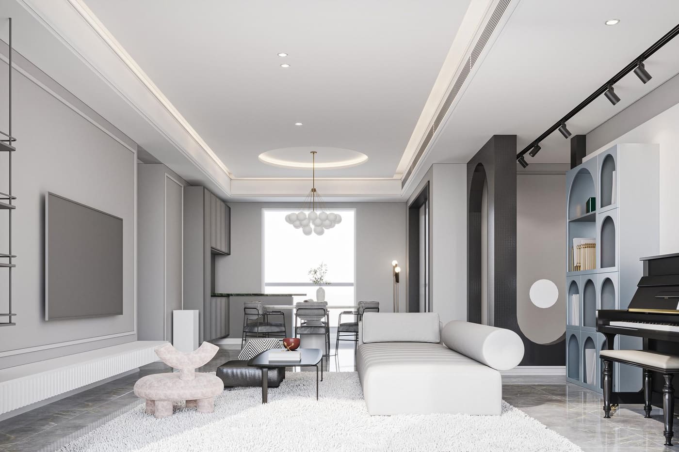 Contemporary grey living room interior finish